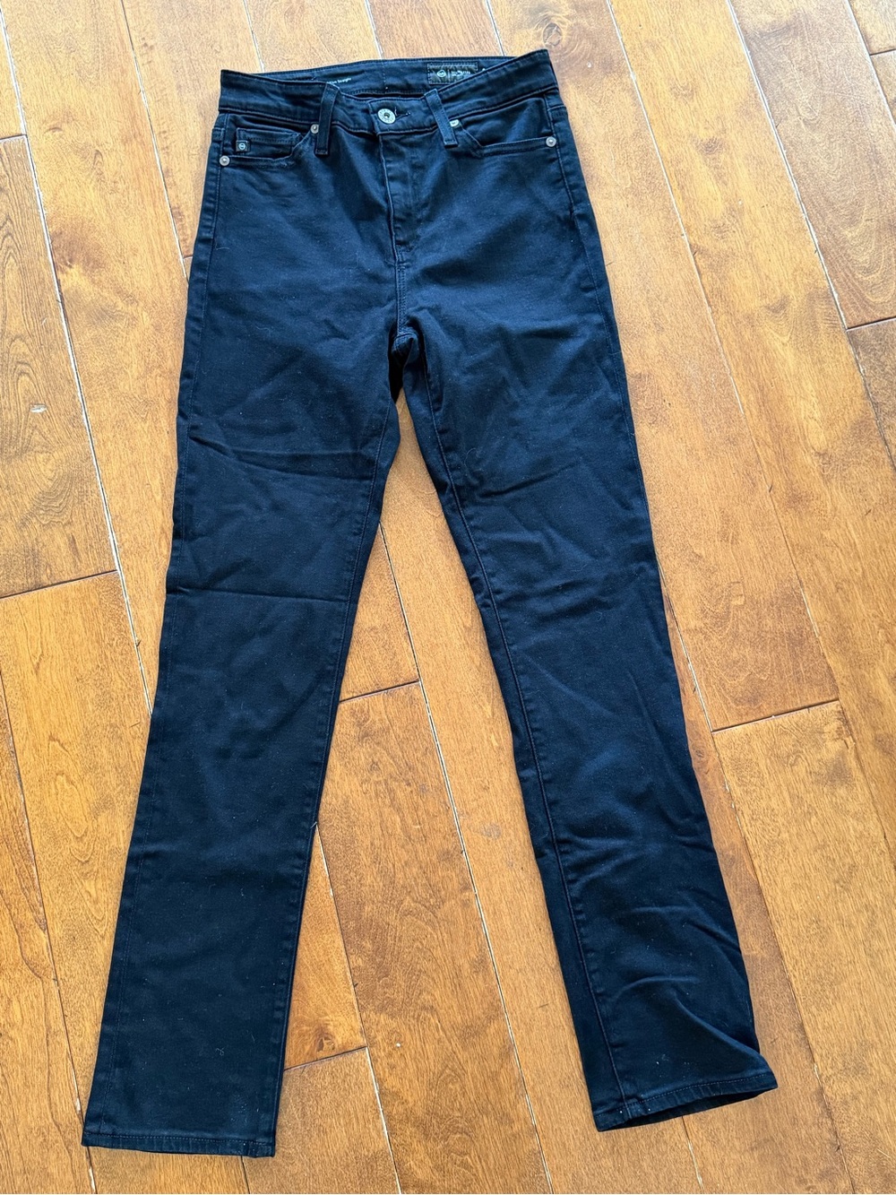 AG Adriano Goldschmied Black Mari High Rise Slim Straight Leg Jeans